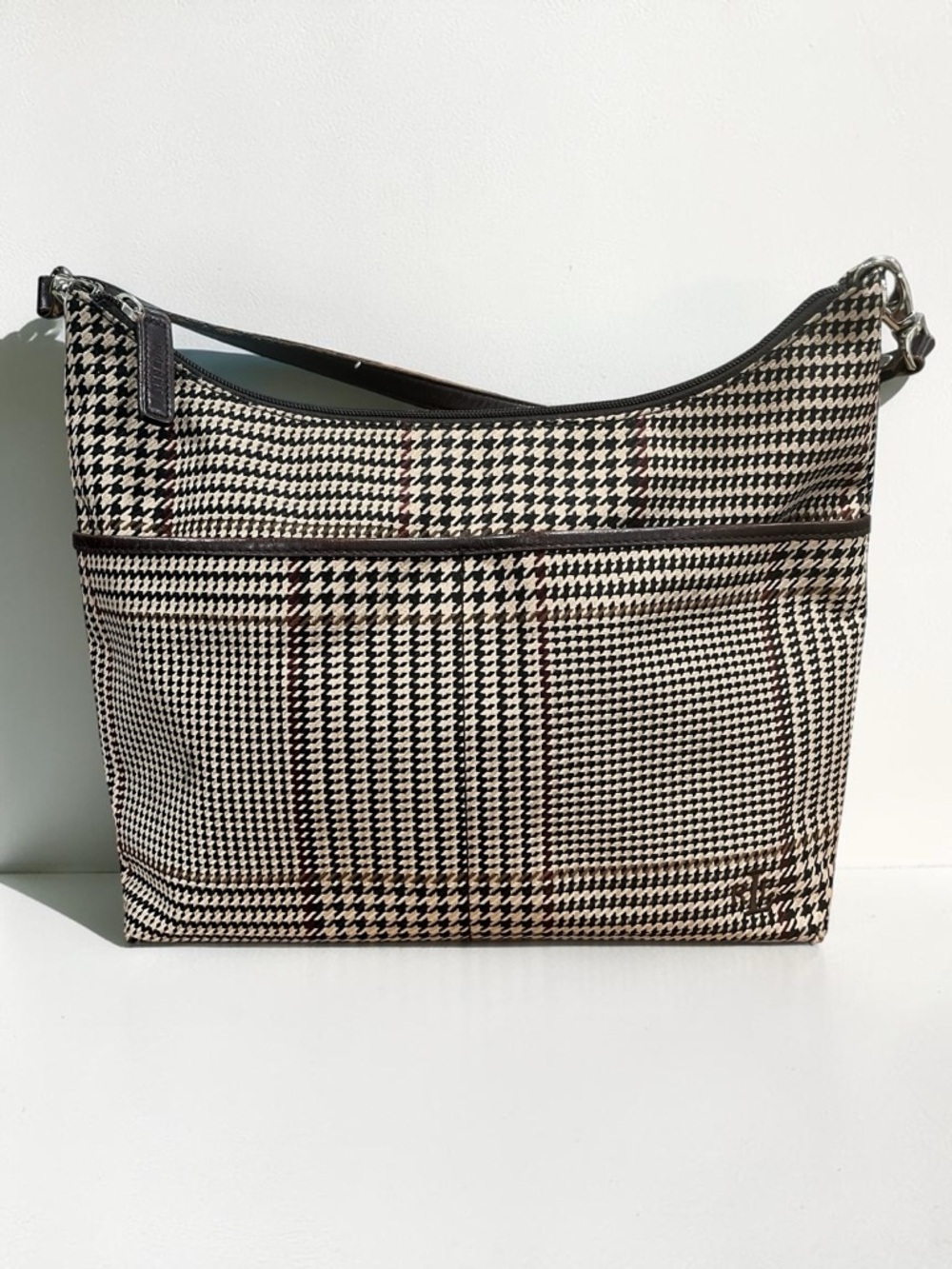 Vintage Lauren Ralph Lauren Houndstooth Hobo Shoulder Bag Leather Trim Full Line